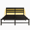 Queen Size Metal Bed Frame With Wooden Headboard, RGB Lights, Charger, Storage Shelf, Noise-Free, No Box Spring Needed, Black