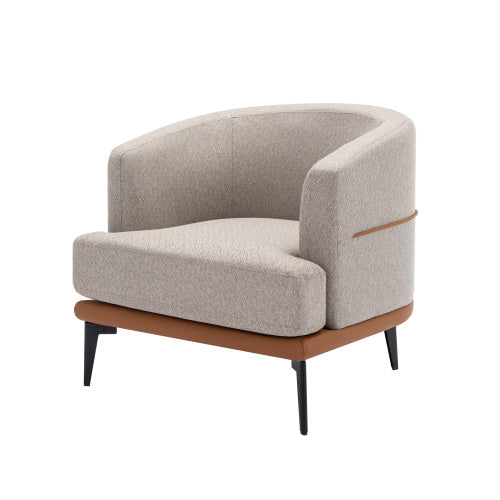 Modern Two-tone Barrel Fabric Chair, Upholstered Round Armchair For Living Room Bedroom Reading Room, Burnt Orange