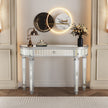 47 Half  Moon Mirrored Console Table With Fluted Glass  Crystal Knob Drawer  Silver Entryway Vanity Desk For BedroomDressing RoomGold Sliver