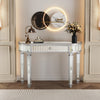 47 Half  Moon Mirrored Console Table With Fluted Glass  Crystal Knob Drawer  Silver Entryway Vanity Desk For BedroomDressing RoomGold Sliver