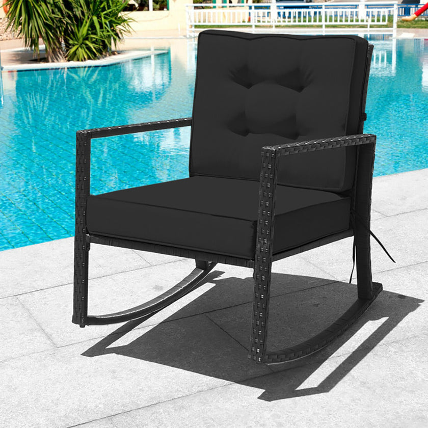 Patio Rattan Rocker Outdoor Glider Rocking Chair Cushion Lawn