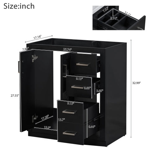 30'' Bathroom Vanity Without Sink,Solid Wood Frame Bathroom Storage Cabinet Only, Freestanding Vanity Set With 3 Drawers& Soft Closing Doors