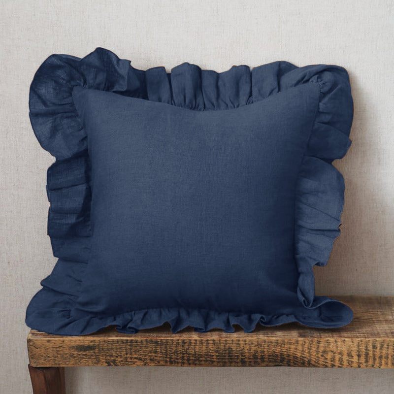 Ruffled Pillow Cover With Core Linen Pillow Living Room