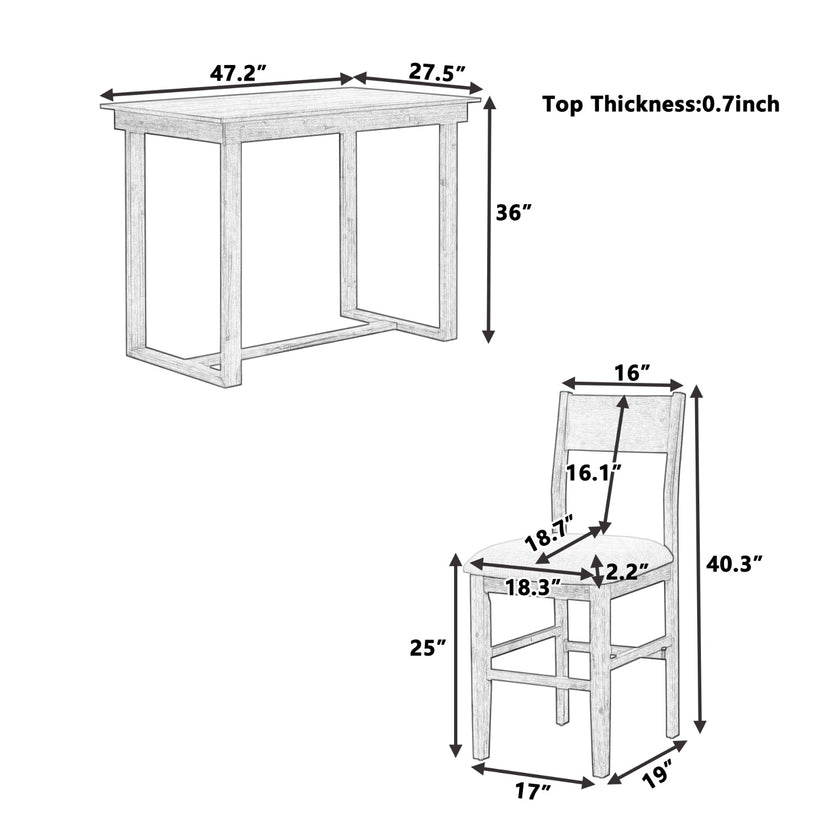 TOPMAX Farmhouse 5-Piece Counter Height Dining Set, 1 Table & 4 Chairs