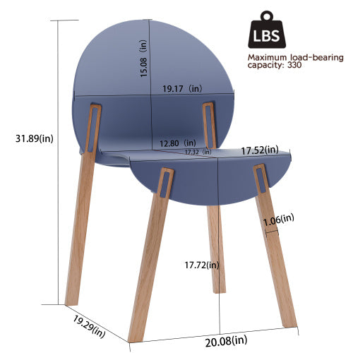 4-Pack Grey Blue Chairs  Red Oak Wood Legs & PP Seat, Indoor Dining & Living Room Furniture Set