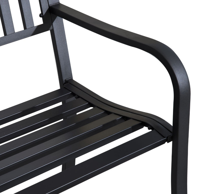 50ft Outdoor Bench Seat, Patio Bench With Slatted Seat, Metal Porch Bench, With 2 Person Design, For Poolside, Lawn, Black