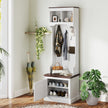3-in-1 Hall Tree With Shoe Storage, Coat Rack With Bench, Entryway Furniture With Five Hooks, White Wood Grain