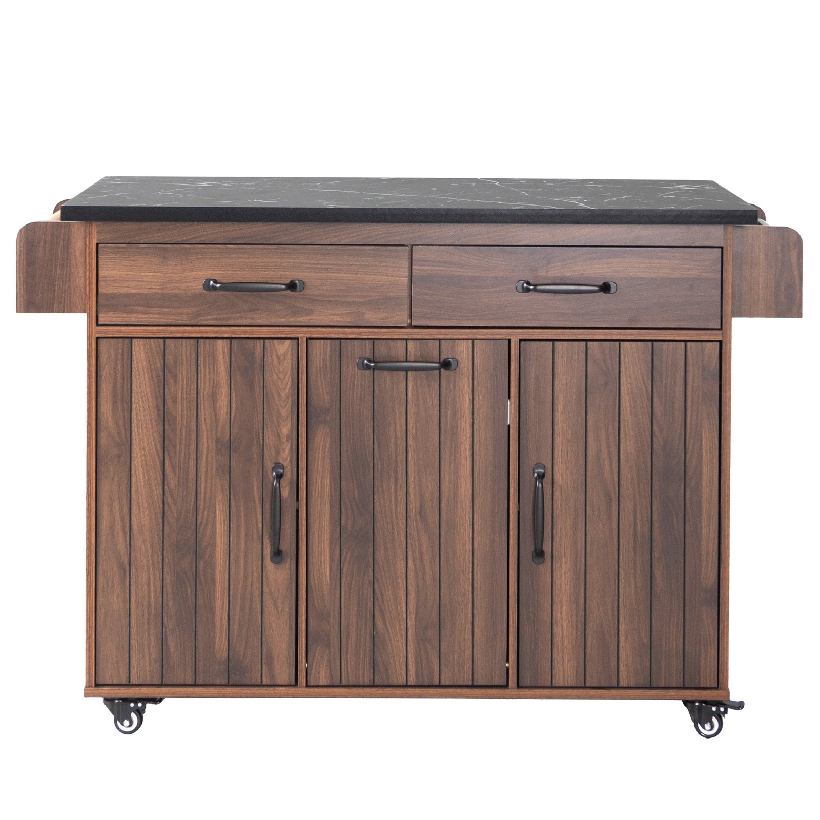 K&K Kitchen Island With Trash Can Storage Cabinet, Kitchen Cart With Drop Leaf, Spice Rack, Towel Ra