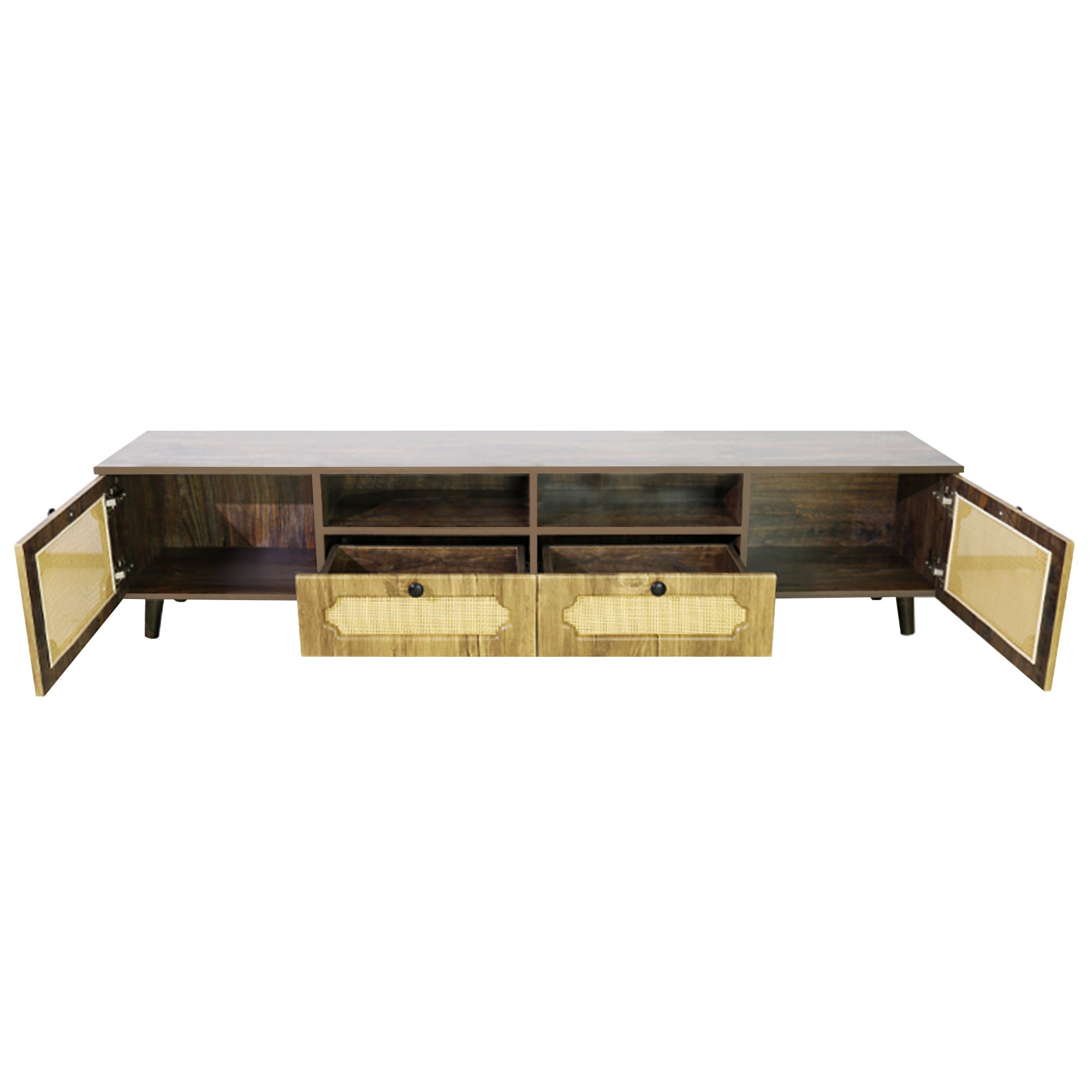 TV Station, TV Room, Entertainment Center, Can Accommodate 65 Inch TV, UV Open Drawers, Solid Wood Legs, Can Be Placed In Living Room, Bedroom, TV Cabinet Rattan Weaving