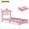 Twin Size Upholstered Bed Frame With LED Lights, Modern Upholstered Princess Bed With Crown Headboard, A Drawer