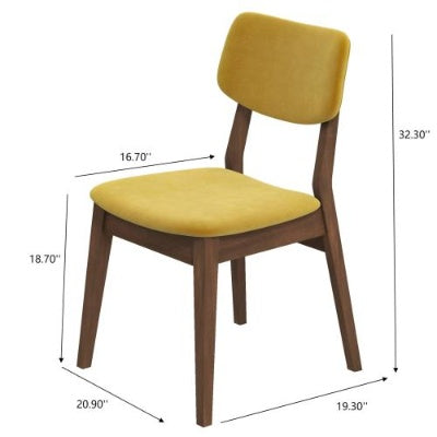 Carlos Dark Yellow Velvet Solid Back Side Chair  Set Of 2  Kitchen Living Room Padded Chairs Armless Design With Solid Wood Legs
