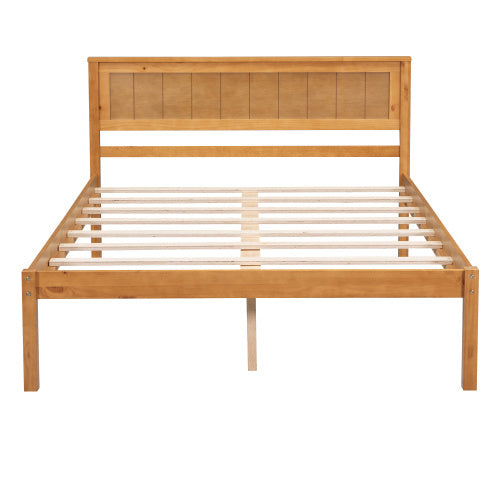 Platform Bed Frame With Headboard, Wood Slat Support, No Box Spring Needed, Full, Oak