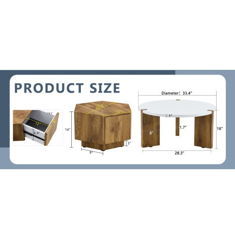 Fashionable And Versatile MDF Material Coffee Table Set, Unlocking A New Style In The Living Room.All Are Made Of MDF Material, With White And Wood Textured Stickers On The Surface.