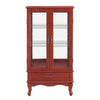 Lighted Glass Cabinet Glass Wine Cabinet Curio Display Cabinet With Adjustable Glass Shelves 2 Doors And 1 Drawer Cabinet Bulb Included OAK