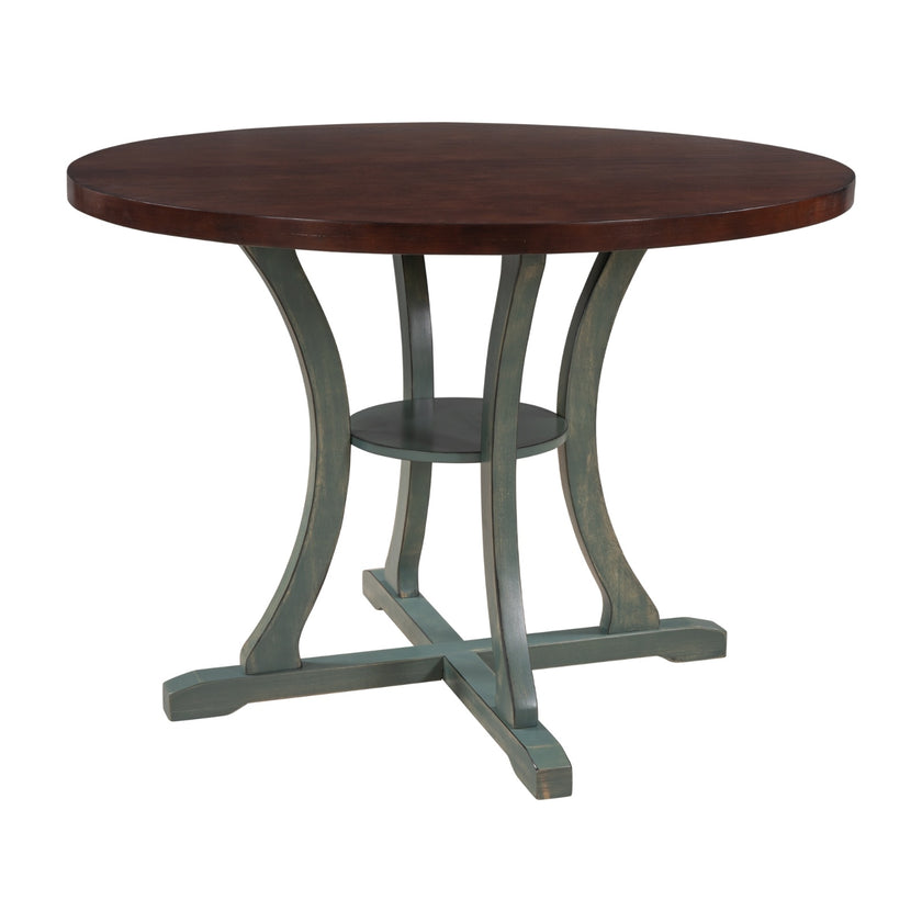 TREXM 5-Piece Round Dining Set With Fabric Chairs & Special-shaped Legs