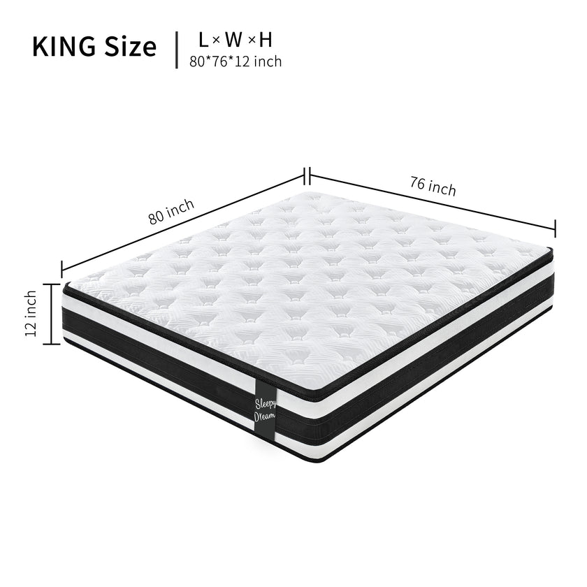 12 Inch Hybrid Mattress Individual Pocket Spring Breathable Memory Foam Knitted Cover CertiPUR-US