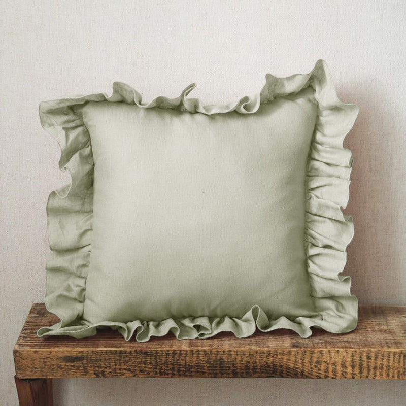 Ruffled Pillow Cover With Core Linen Pillow Living Room