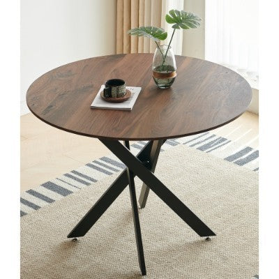 42.1BLACK AND WOOD COLOR Table Mid-century Dining Table For 4-6 People With Round Mdf Table Top, Pedestal Dining Table, End Table Leisure Coffee Table,cross Leg