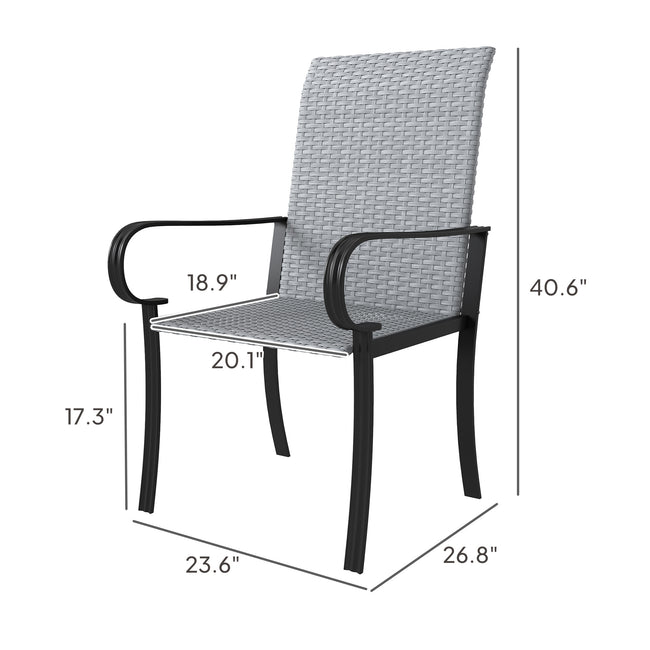 Set Of 4 Outdoor Wicker Dining Chairs With Armrest, Steel Frame, High Back And Deep Seating, Gray