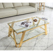 47 Wide Rectangle Modern Stainless Steel Coffee Table, Double-Layer Clear Tempered Glass Coffee Table, Center Table With Storage, For Living Room Home Office, Easy Assembly