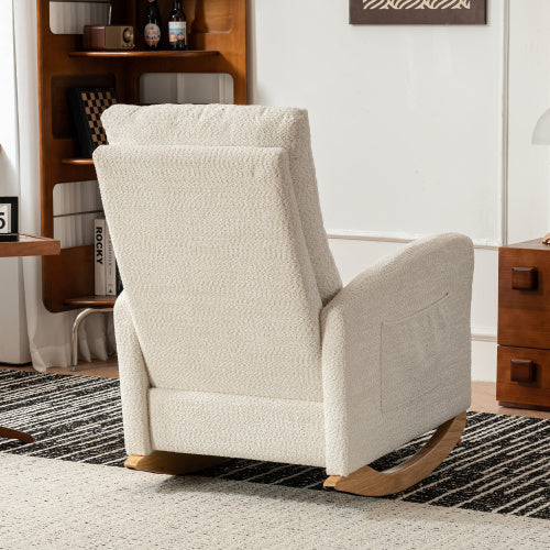 Accent Rocking Chair With Footrest High Back Rubber Wood Rocking Legs Bedroom Living Space