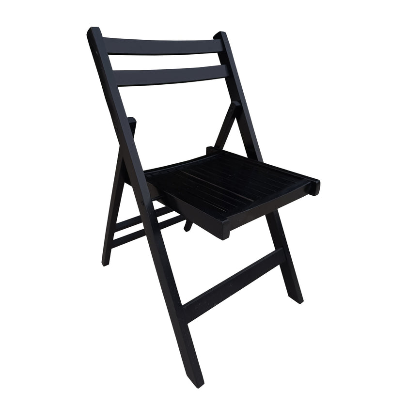 Black Slatted Wood Folding Chair, Set Of 4 - Foldable Event Style