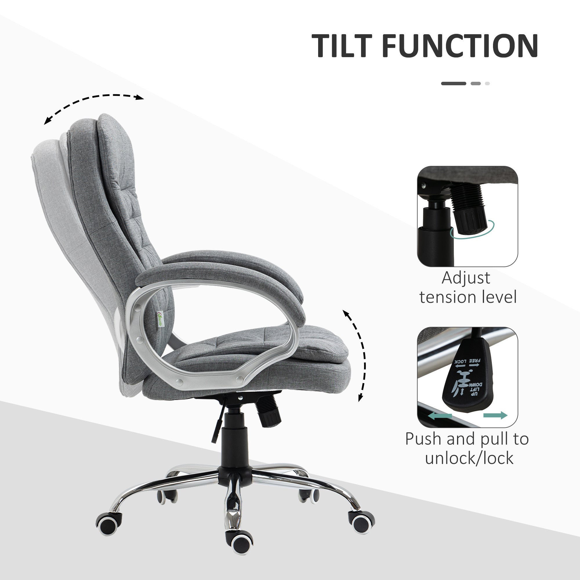 Vinsetto High Back Executive Home Office Chair Adjustable Height Upholstered Padding Gray