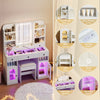 43.2 Vanity Desk With LED Mirror And Lights, Glass Top Vanity With RGB Glass Light Cabinets, Dressing Table With 5 Drawers ,Storage Shelves And Stool For Bedroom, White