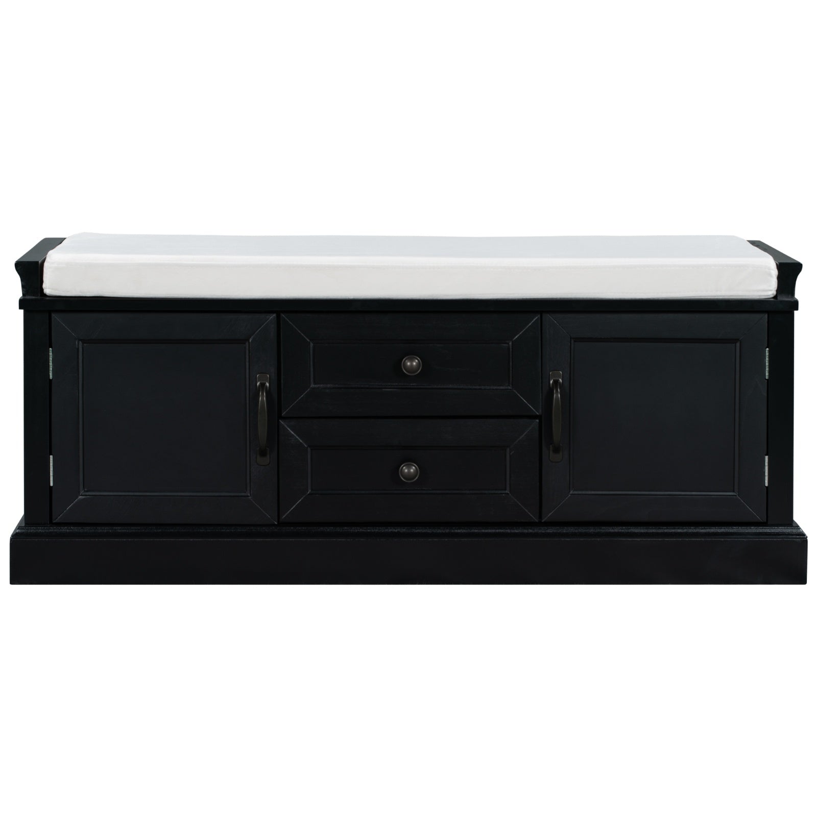 TREXM Storage Bench With Drawers, Cabinets & Removable Cushion For Living Room