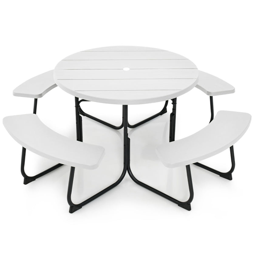 8-Person Outdoor Picnic Table And Bench Set With Umbrella Hole