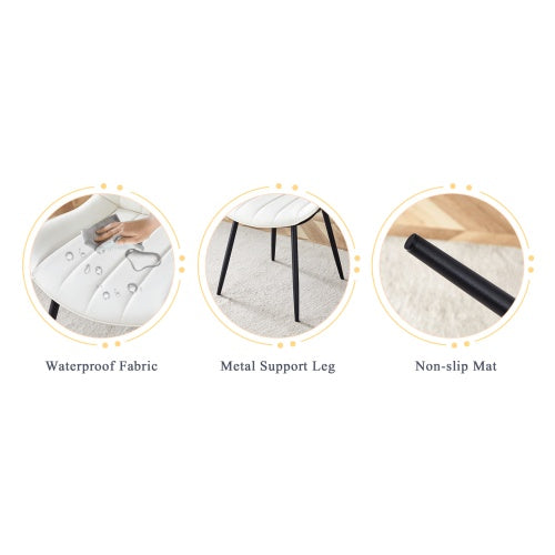 Extended Seat Cushion PU Dining Chair Set - Four Pieces.Smooth Line Design.Can Integrate Well Into Various Modern Home Decoration Styles.White And Black Splicing Colors.