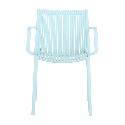 4pcs Modern Stackable Plastic Armchair For Indoor  Outdoor Use  Ergonomic Slatted Back Design, All  Weather PP Material, Light Baby Blue   Patio, Balcony, Cafe