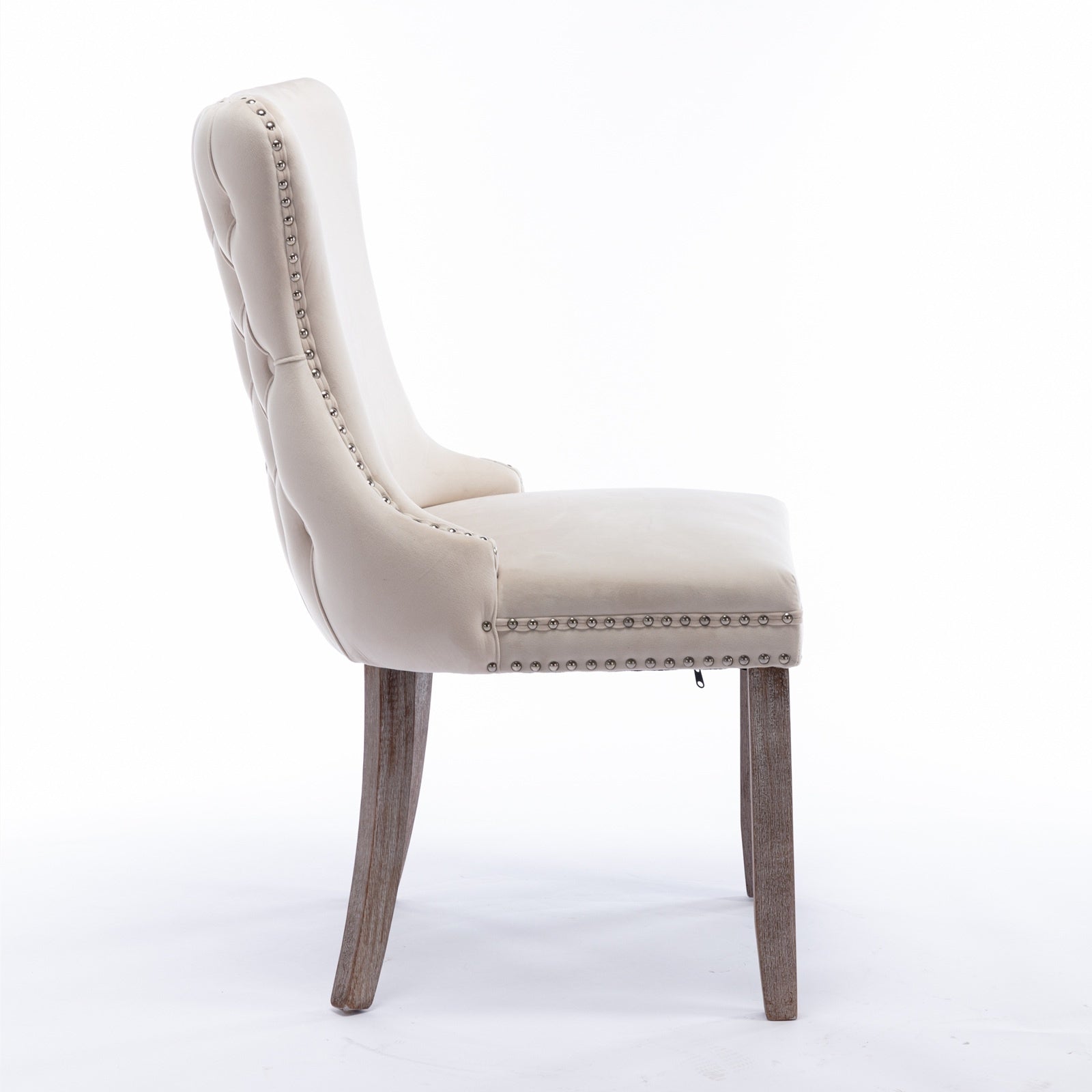 A A Upholstered Wing-Back Chair With Nailhead Trim & Solid Wood Leg