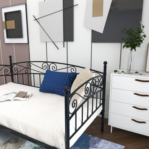Metal Daybed Frame Multifunctional Mattress Foundation Bed Sofa With Headboard, Twin, Black