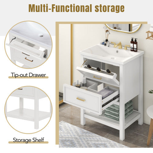 24'' Bathroom Vanity With Top Sink, Modern Bathroom Storage Cabinet With 2 Drawers, Single Sink Bathroom Vanity Replace SW000101AAK