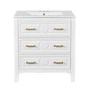 30'' Bathroom Vanity With Ceramic Sink Combo, Free Standing Single Vanity Set With 3 Drawers, Solid Wood Frame Bathroom Storage Cabinet, White
