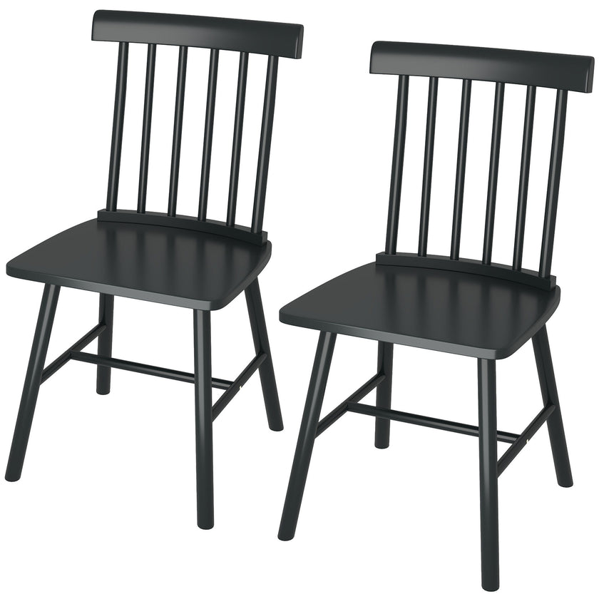 Dining Chairs Set Of 2, Farmhouse Wood Kitchen Chairs With Rubber Wood Frame, Spindle Back For Dining Room, Black