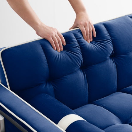 Leeper Sofa Couch W Pull Out Bed, 55 Modern Velvet Convertible Sleeper Sofa Bed, Small Love Seat Sofa Bed W Pillows  Side Pockets For Small Space, Living Room, Apartment,Blue