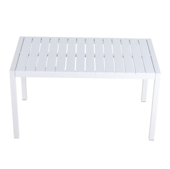 55 Inch White Modern Long Table - Indoor Outdoor Multi-Purpose Dining Table, Patio Table, Garden Table - Lightweight PP Tabletop With Metal Legs For Kitchen, Courtyard, Terrace Gatherings