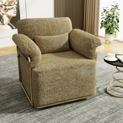 360 Degree Square Swivel Accent Sofa Chair,Fluffy Fabric Lounge Wide Upholstered Reading Chair With Gold Metal Legs, Comfortable Armchair For Living Room,Bedroom,Office