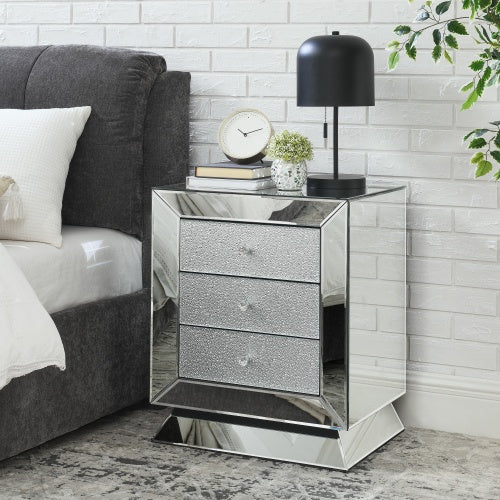 W 22 X D 16.5 X H26.4 Elegant Mirror Three Drawer Cabinet, Drawer Inlaid With Diamond Glass Mirror Three Drawer Cabinet, Suitable For Corridor, Living Room, Corner, Bedroom, Sofa