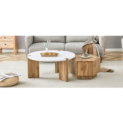 Fashionable And Versatile MDF Material Coffee Table Set, Unlocking A New Style In The Living Room.All Are Made Of MDF Material, With White And Wood Textured Stickers On The Surface.