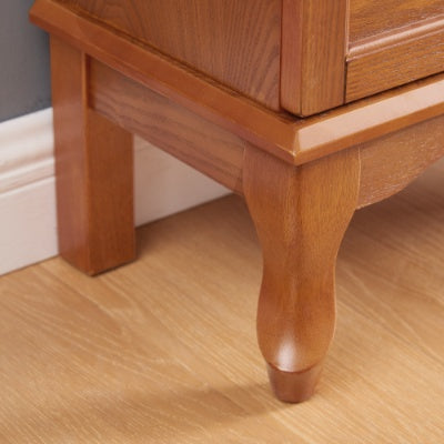 Lighted Glass Cabinet Glass Wine Cabinet Curio Display Cabinet With Adjustable Glass Shelves 2 Doors And 1 Drawer Cabinet Bulb Included OAK