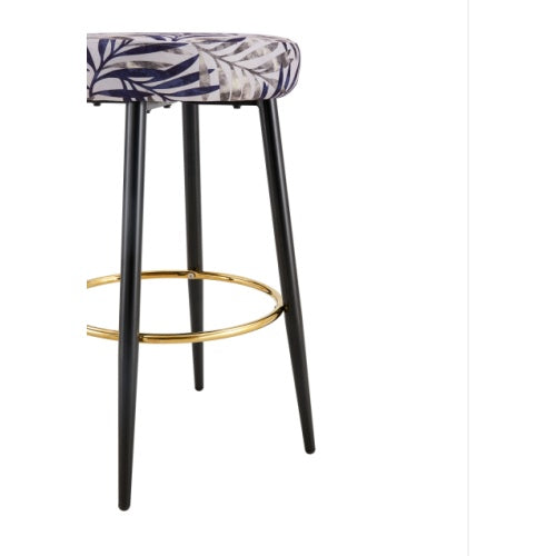 Counter Height Bar Stools Set Of 2, PU Kitchen Stools Upholstered Dining Chair Stools 24 Inches Height With Golden Footrest For Kitchen Island Coffee Shop Bar Home Balcony Silver Leaves Velvet