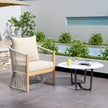Modern Gray Curved Aluminum Lounge Chair With Stylish Rope-Weave Design And Cushioned Comfort, Perfect For Outdoor Living