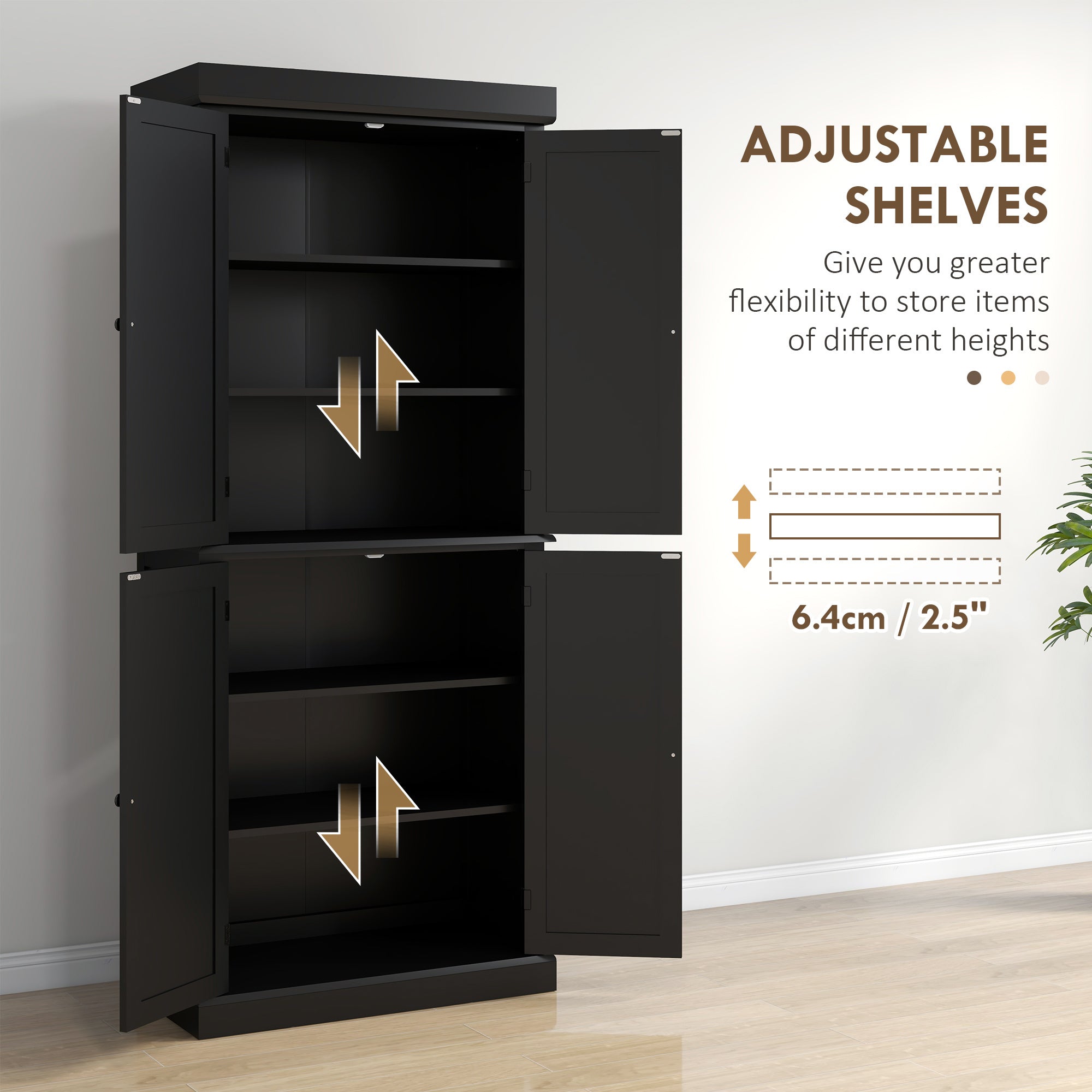 6 Tier Pantry Haven  Modern Freestanding Storage Cabinet With Adjustable Shelves  Sleek Black