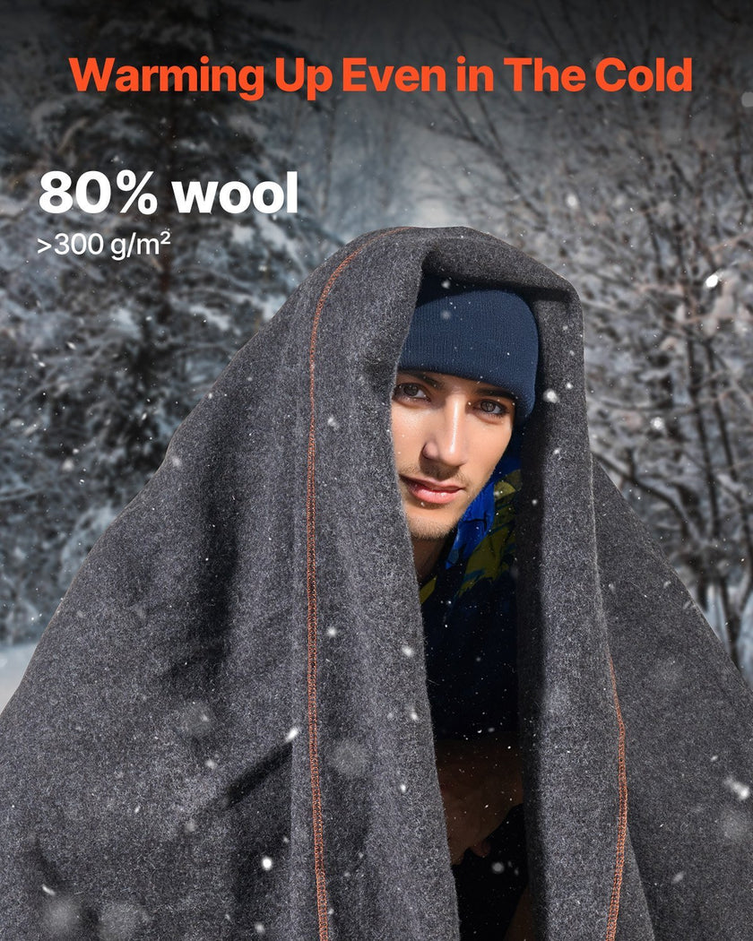 Wool Camping Blanket 64X 88 Warm For Camping Hiking Travel Light Grey