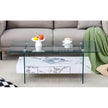 43.3 Inch Modern Two-Tier Coffee Table - Clear Tempered Glass And White Marble Texture, Multifunctional Storage Design.The Bottom Tier Includes A Drawer.Can Be Used As A Coffee Table,side Table,etc.