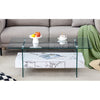 43.3 Inch Modern Two-Tier Coffee Table - Clear Tempered Glass And White Marble Texture, Multifunctional Storage Design.The Bottom Tier Includes A Drawer.Can Be Used As A Coffee Table,side Table,etc.