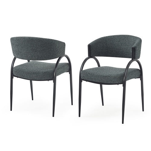 Upholstered Dining Chairs With Metal Legs Set Of 2,Dark Green Black
